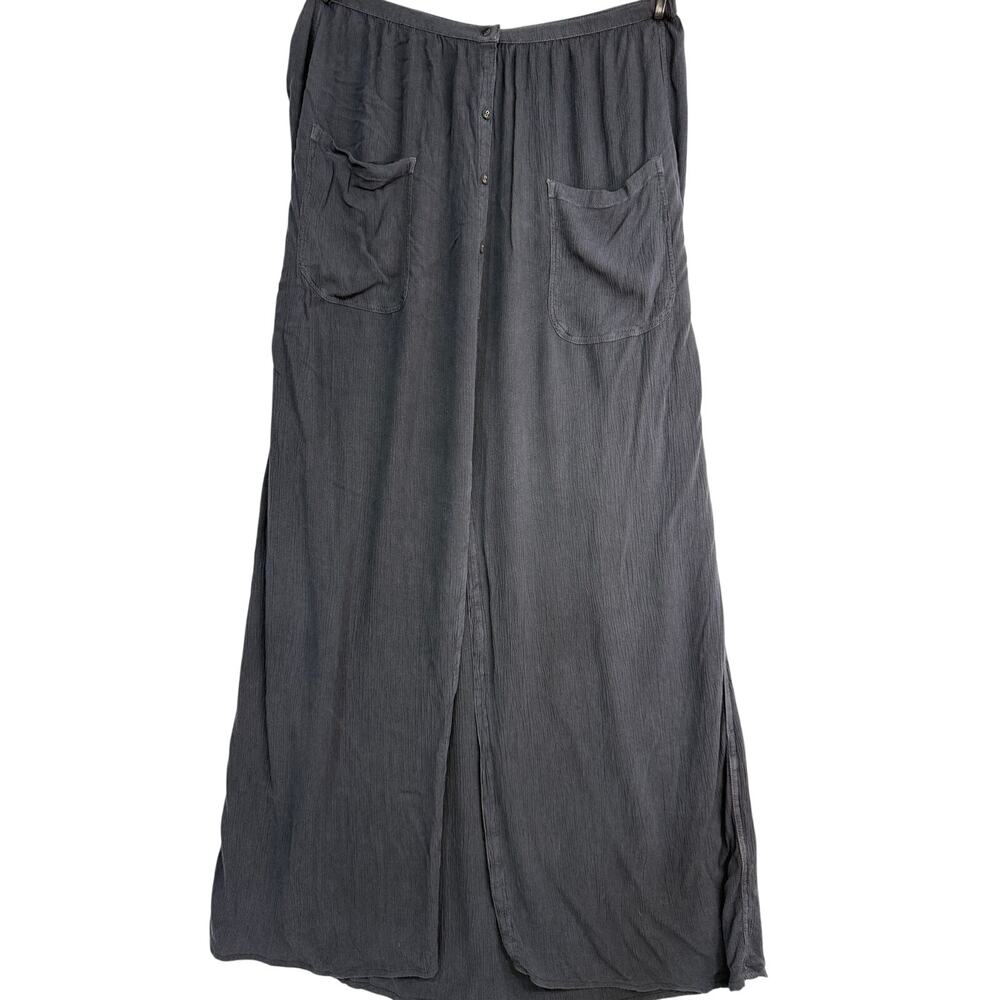 Billabong Women’s L Maxi Skirt Charcoal Gray 100% Rayon Button Front Boho